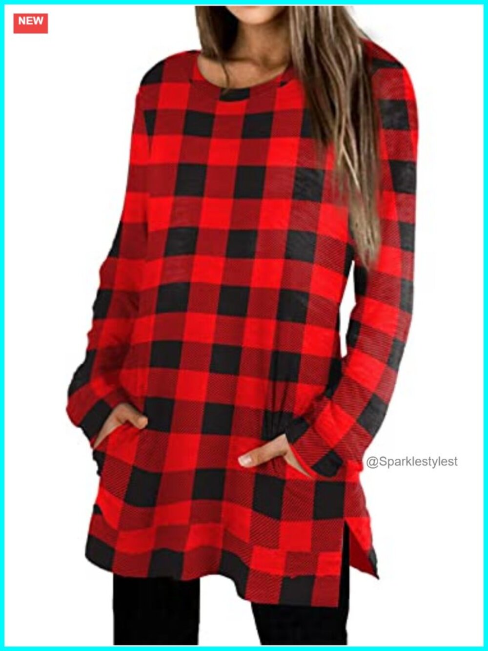 Womens Oversized Crewneck Sweatshirt Tunic With Pockets Long Sleeve